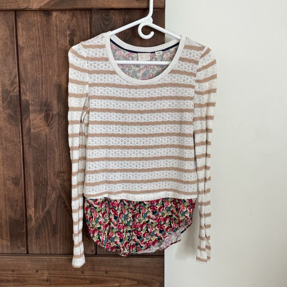 Postmark Anthropologie Sweater Women S Ginny Striped Layered Floral Cottage